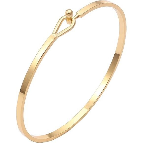Dainty Gold Bar Bracelet for Women Simple Delicate Thin Cuff Bangle HookBracelet - Picture 7 of 7